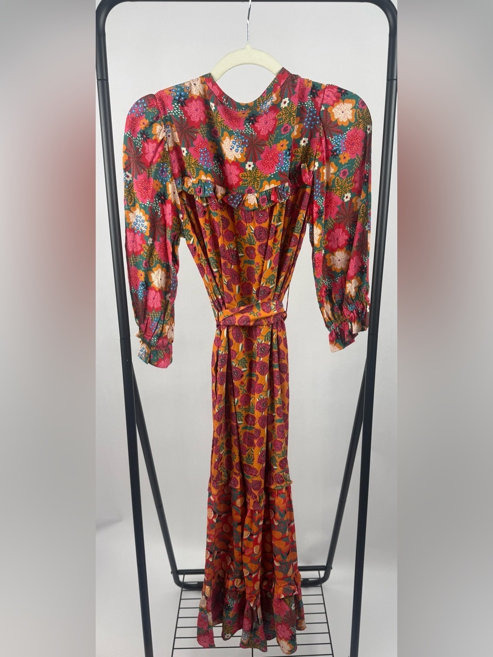 Emily Lovelock Georgette Floral Patchwork Belted Maxi Dress NWT Boho Sz 2-4 (XS) - Picture 4 of 6